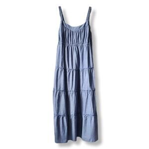Cato Tiered Chambray Blue Maxi Dress 18W Boho Coastal Beach Weekend Resort NEW
